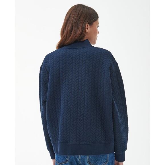 BARBOUR Oversized Chesil Overlay Quilted Jacket Snap Button Navy Blue Size 4 - Picture 5 of 12